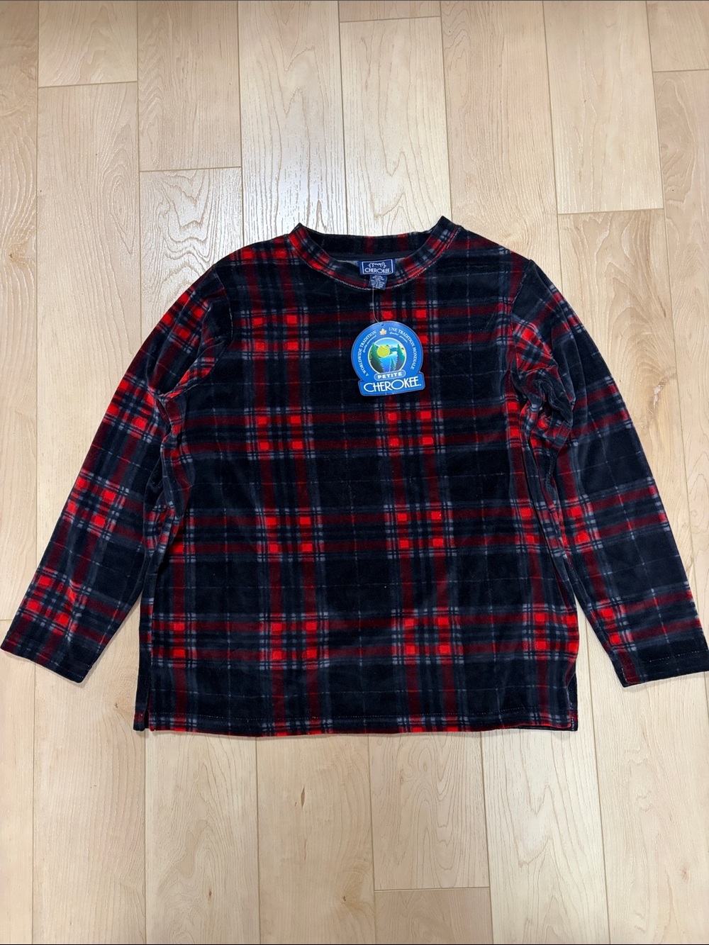 Cherokee Plaid Velvet Crewneck Top, sz XL Petite - Picture 3 of 11